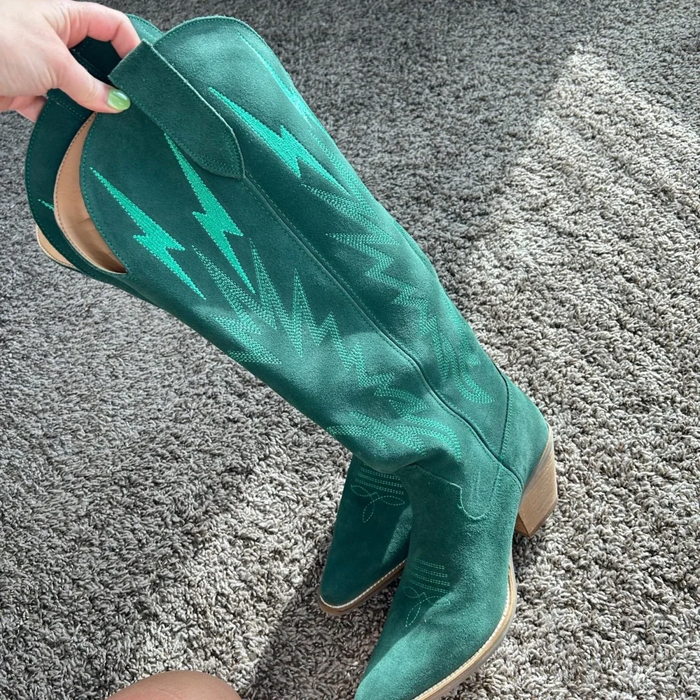 Dingo Green Suede Over-the-Knee Western Boots - Picture 4 of 5